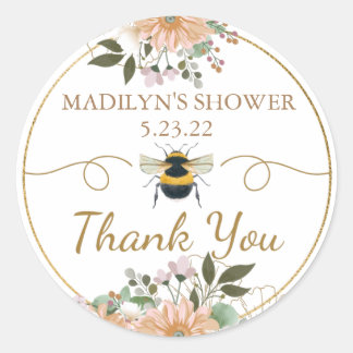 Pegatina Redonda Bee Kind Pink Floral Bridal Shower