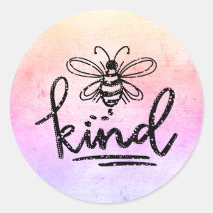 Pegatina Redonda Bee Kind Rainbow Ombre