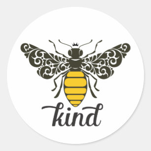 Pegatina Redonda Bee Kind   Ser amable   Ornate Bee