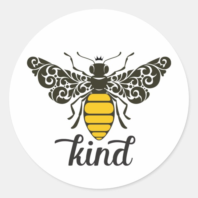 Pegatina Redonda Bee Kind | Ser amable | Ornate Bee (Anverso)