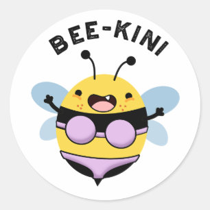 Pegatina Redonda Bee-kini Funny Bee Puns