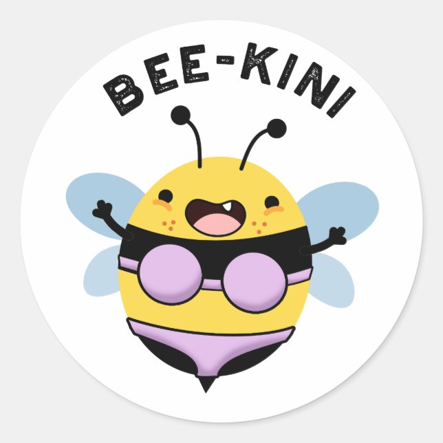 Pegatina Redonda Bee-kini Funny Bee Puns (Anverso)