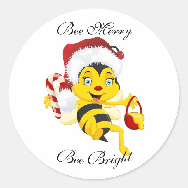 Pegatina Redonda Bee Merry Christmas Personalizado (Anverso)