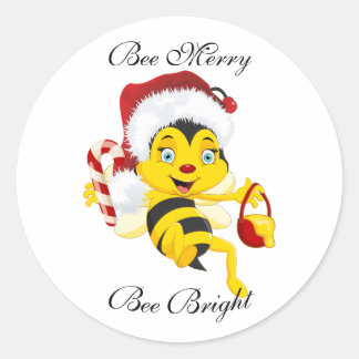 Pegatina Redonda Bee Merry Christmas Personalizado