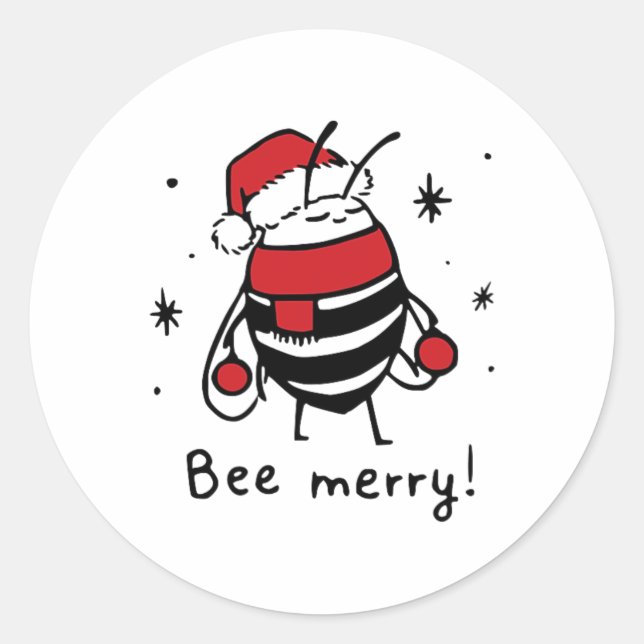 Pegatina Redonda Bee Merry Funny Navidades Gift Bee Lover (Anverso)
