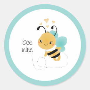 Pegatina Redonda Bee Mine Bumblebee Amarillo Negro