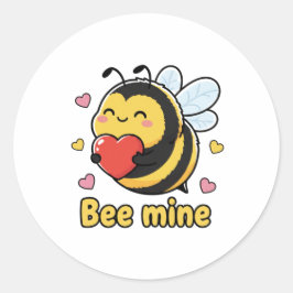 Pegatina Redonda Bee Mine Cute Chubby Bumblebee Valentine Pun 