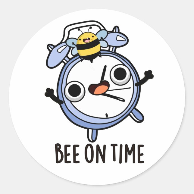 Pegatina Redonda Bee On Time Funny Insect Clock Pun (Anverso)