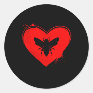 Pegatina Redonda Bee Silhouette Heart Shape Valentine Bee Lovers