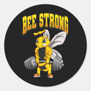 Pegatina Redonda Bee Strong Gym Fitness Bodybuilding