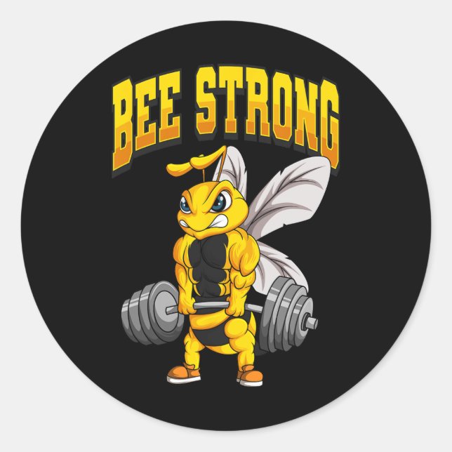 Pegatina Redonda Bee Strong Gym Fitness Bodybuilding (Anverso)