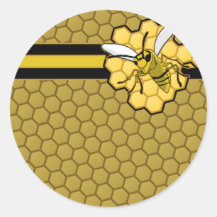 Pegatina Redonda Bee Volando Lejos Del Honeycomb