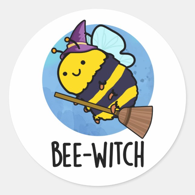 Pegatina Redonda Bee-witch Funny Bee Pun (Anverso)