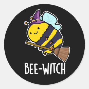 Pegatina Redonda Bee-witch Funny Bee Pun Dark BG