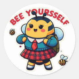Pegatina Redonda Bee Yourself - Cute Bee Back To School Character