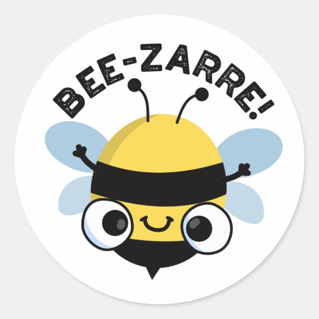 Pegatina Redonda Bee-zarre Funny Bizarre Bee Pun (Anverso)