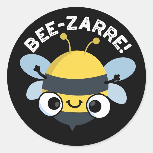 Pegatina Redonda Bee-zarre Funny Bizarre Bee Pun Dark BG (Anverso)