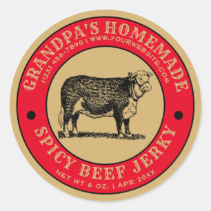 Pegatina Redonda Beef casero Jerky Vintage Template Classic Round