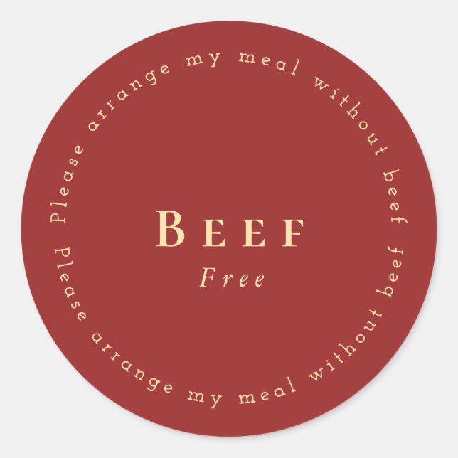Pegatina Redonda Beef-Free Request Sticker, Dark red (Anverso)
