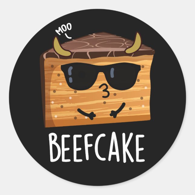 Pegatina Redonda Beefakes Funny Cake Pun Dark BG (Anverso)