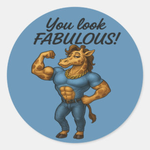 Pegatina Redonda Beefcake Giraffe - Fabuloso y flexado