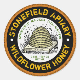Pegatina Redonda Beehive Apiary Name Dark Amber Honey Jar Pegatinas