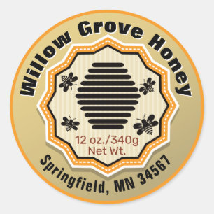 Pegatina Redonda Beehive Bees Honey Jar Food Labs