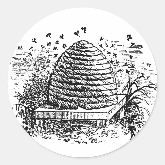 Pegatina Redonda Beehive vintage Abejas (Anverso)