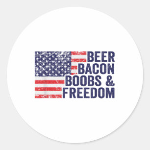 Pegatina Redonda Beer Bacon S&amp; Libertad - Graciosa Bandera Esta