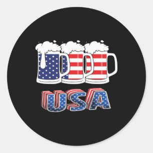 Pegatina Redonda Beer Bandera Americana 4 De Julio Merica Ee.Uu. Be