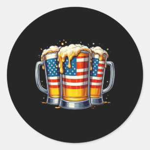 Pegatina Redonda Beer Bandera Estadounidense 4 De Julio Hombres Muj