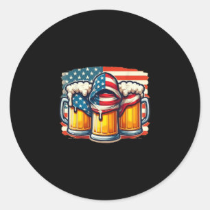 Pegatina Redonda Beer Bandera Estadounidense 4 De Julio Hombres Muj