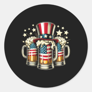 Pegatina Redonda Beer Bandera Estadounidense Usa 4 De Julio Bebida