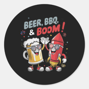 Pegatina Redonda Beer Bbq Boom Funny Fiesta