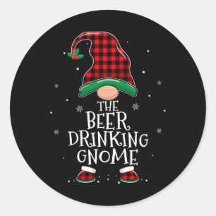Pegatina Redonda Beer Beer Gnome Xmas Familia Navidades coincidente