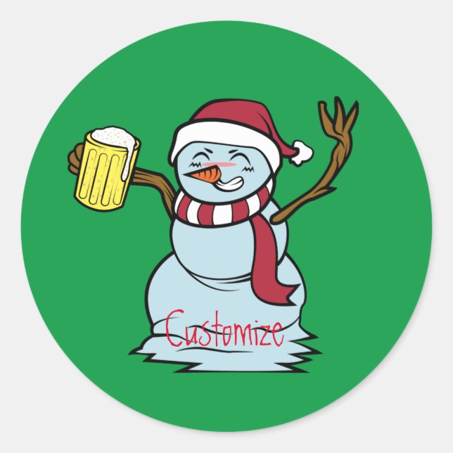 Pegatina Redonda Beer-Beer Snowman borracho Thunder_Cove (Anverso)