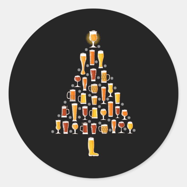 Pegatina Redonda Beer Christmas Tree Men Women Beer Ugly Christmas  (Anverso)