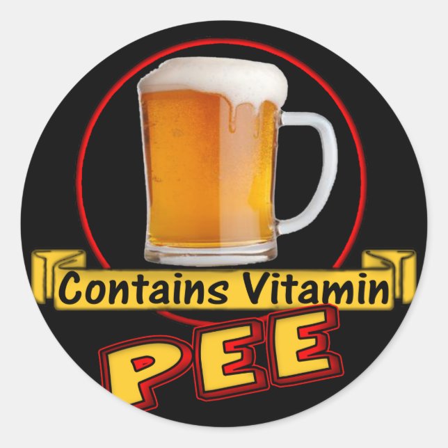 Pegatina Redonda Beer Contiene Camisetas De Vitamina Pee Regalos (Anverso)