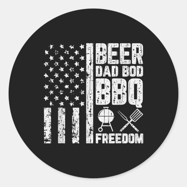 Pegatina Redonda Beer Dad Bod Bbq Freedom Guay American Flag Gril B (Anverso)
