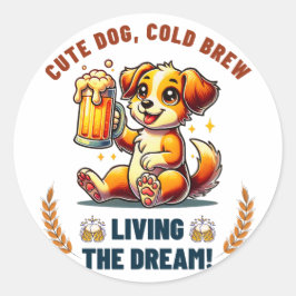 Pegatina Redonda Beer de perro lindo