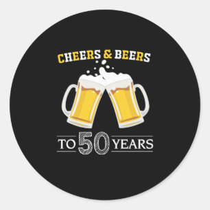Pegatina Redonda Beer Drinker Cheers and Beers to 50 Years Birthday