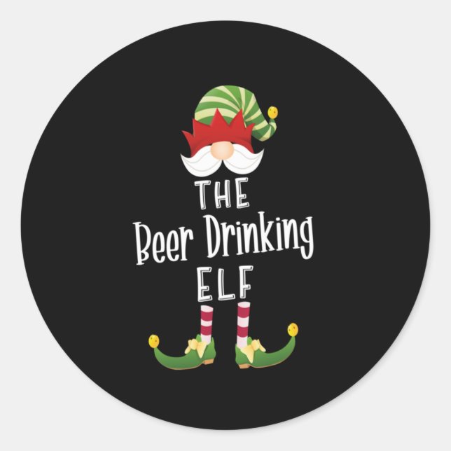 Pegatina Redonda Beer Drinking Elf Group Christmas Birthday (Anverso)