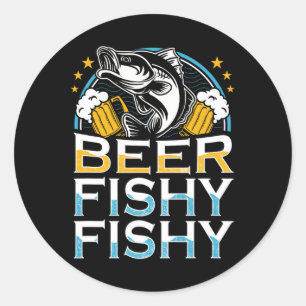 Pegatina Redonda Beer Fishy Fishy Fisher Pescador Lover