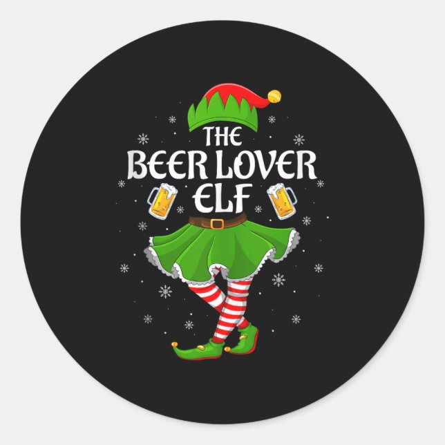 Pegatina Redonda Beer Lover Elf Christmas Family Girls Women Elf Sq (Anverso)
