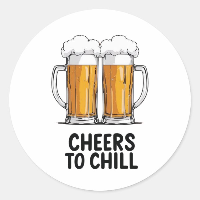 Pegatina Redonda Beer Mugs Clinking Design (Anverso)