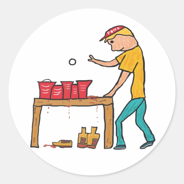 Pegatina Redonda Beer Pong (Anverso)