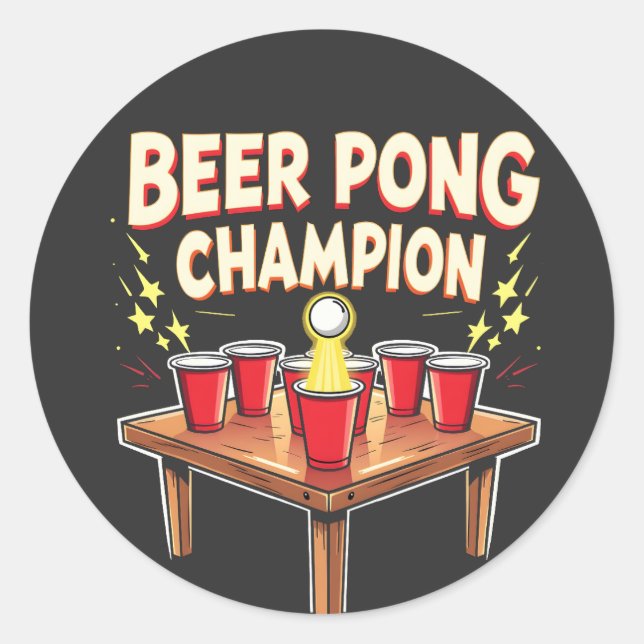 Pegatina Redonda Beer Pong Champion Ping Pong Bebe (Anverso)