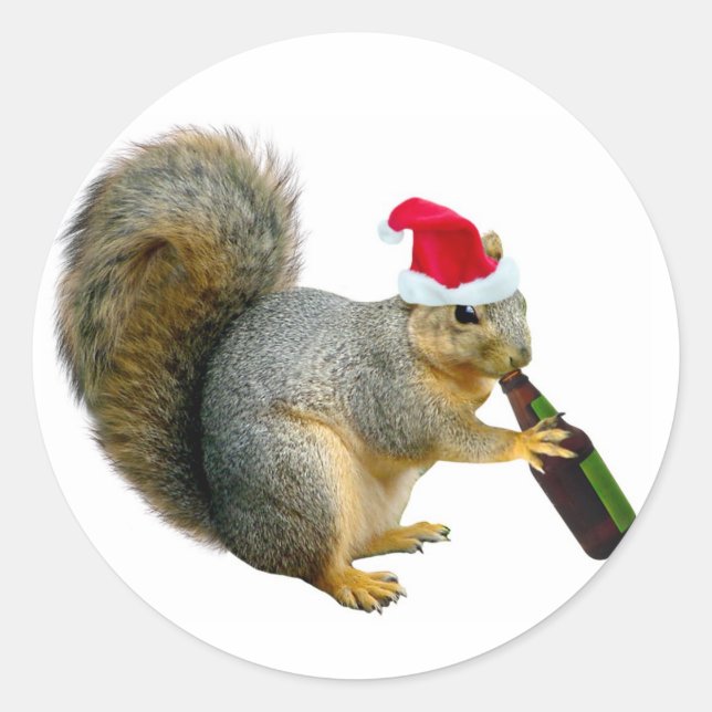 Pegatina Redonda Beer Santa Squirrel (Anverso)