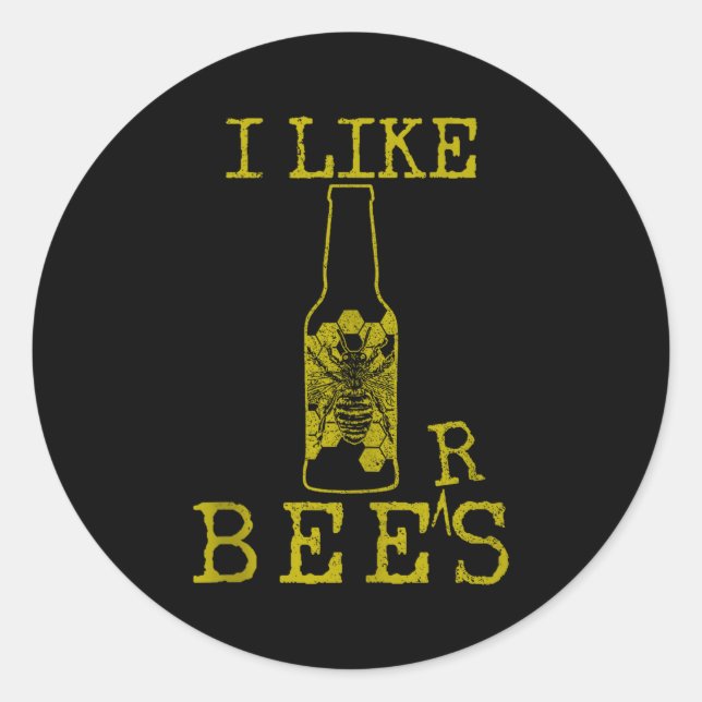 Pegatina Redonda Bees &amp; Beer - Funny Quote Beekeeng Beekeeper G (Anverso)