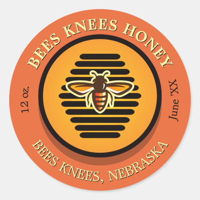 Pegatina Redonda Bees Knees Dark Naranja (Anverso)